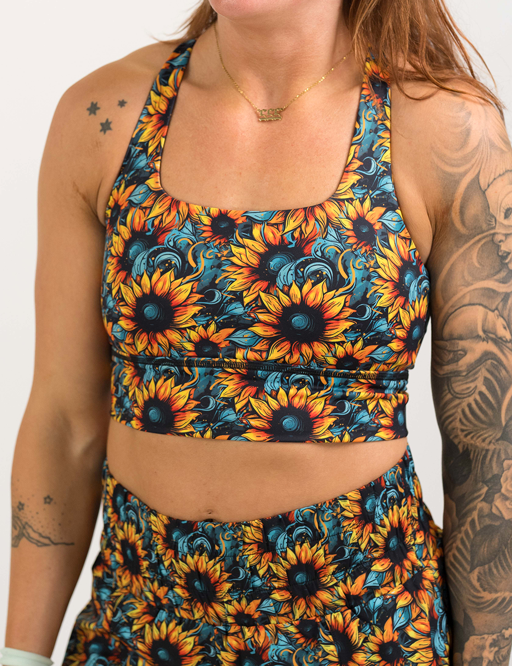front of the sunflower longline bra against a white background