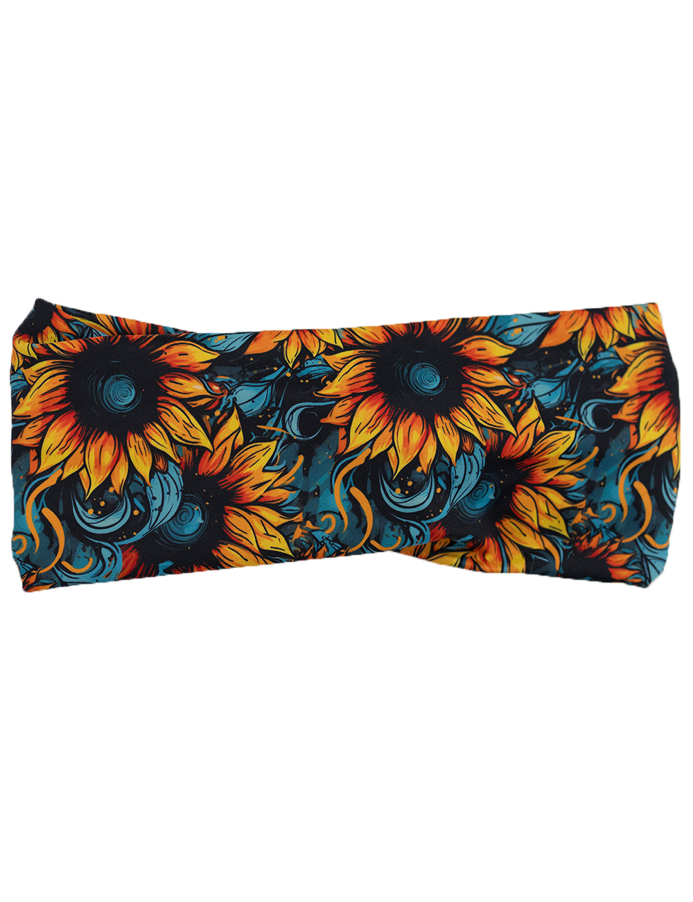 front of the sunflower headband against a white background