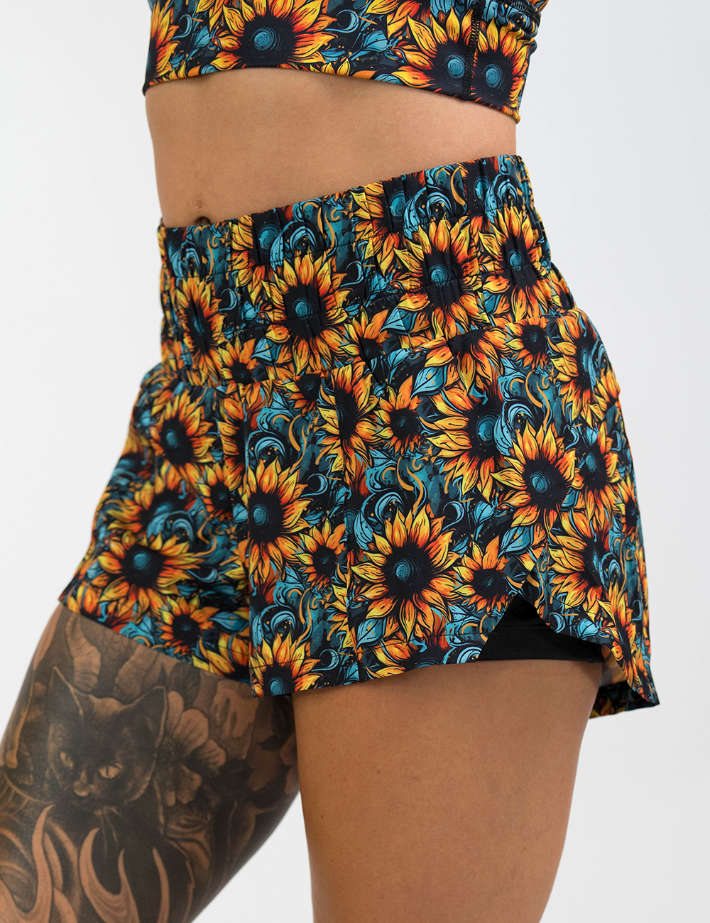 3.5 inch sunflower day dream shorts facing the front against a white background
