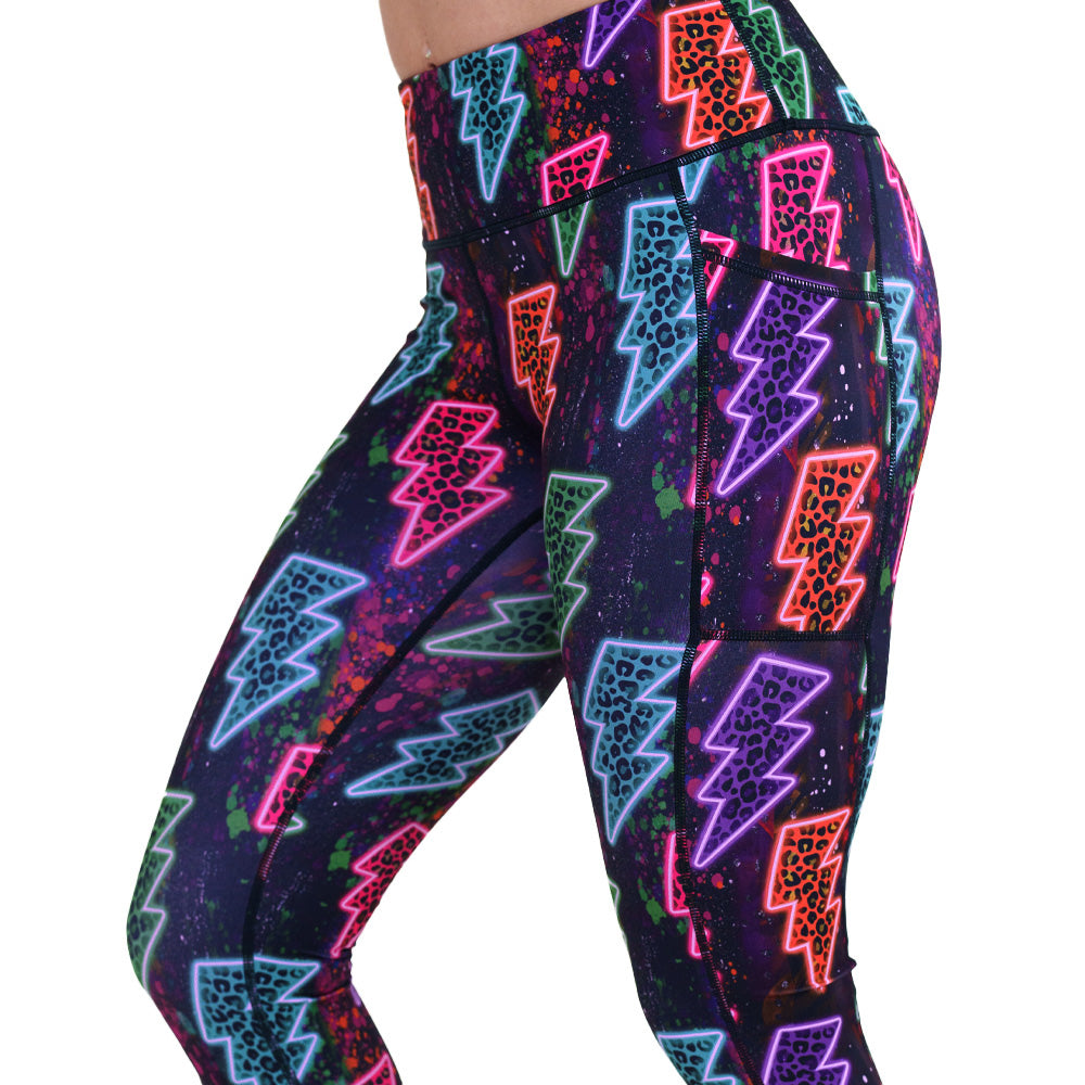 neon thunderbolts patterned leggings