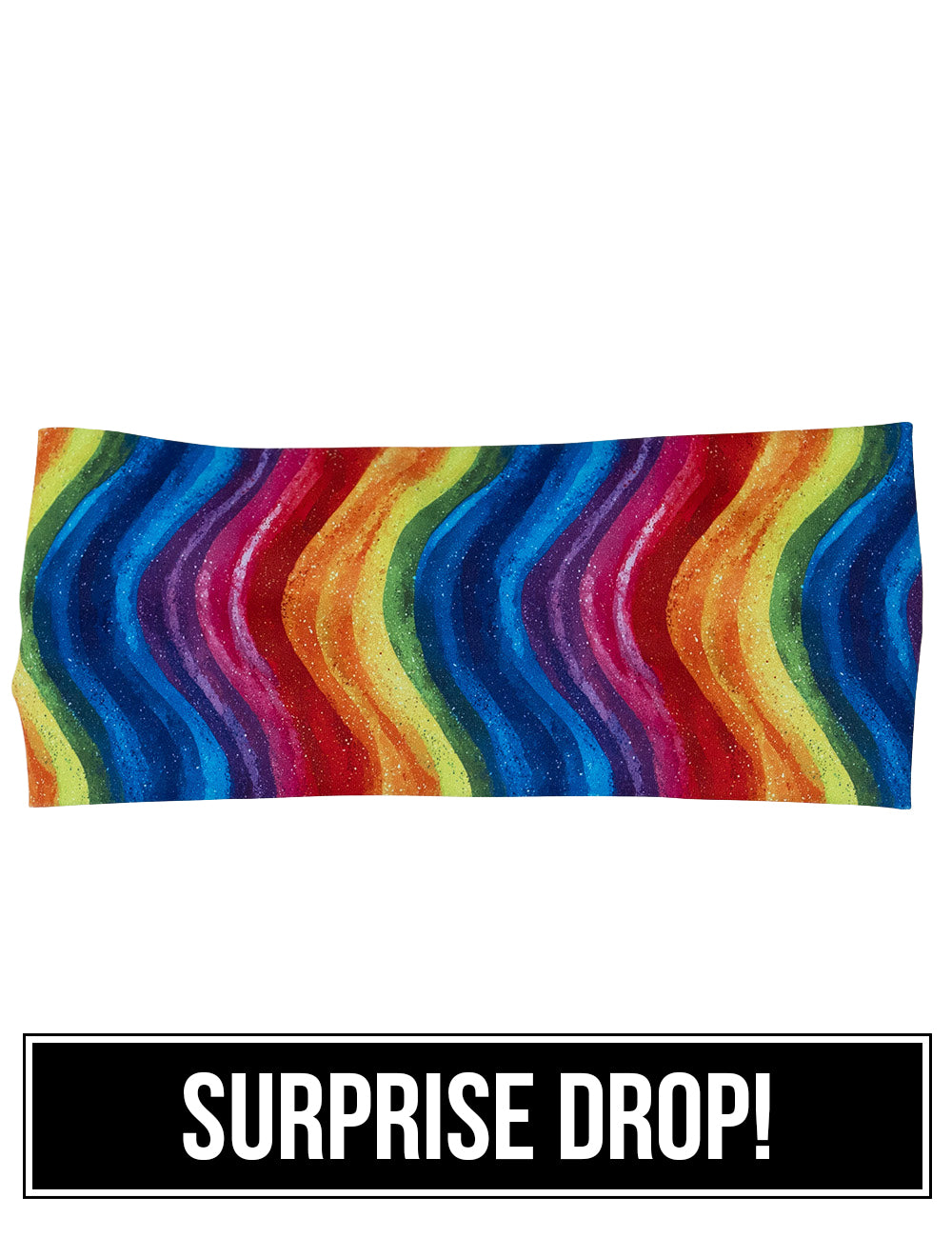 front of the rainbow waves headband against a white background, surprise drop