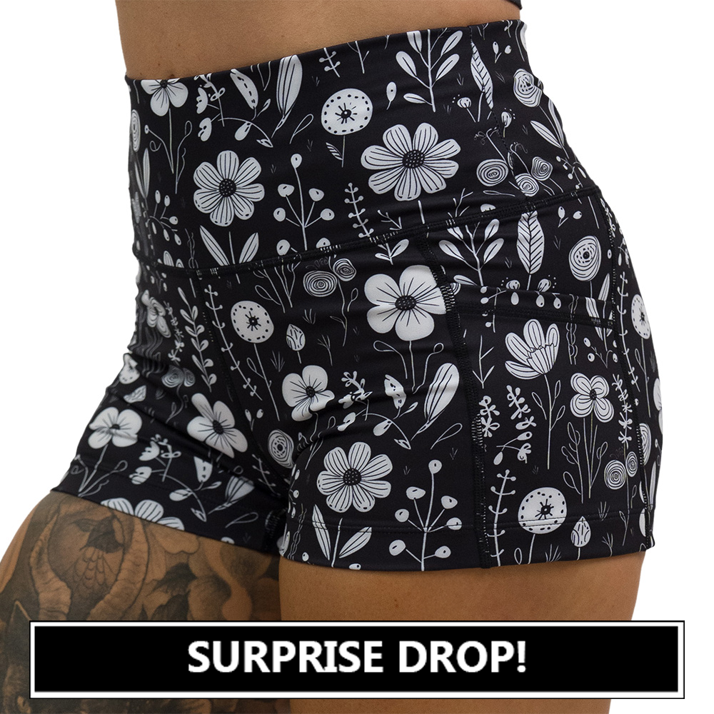 black and white floral pattern shorts surprise drop