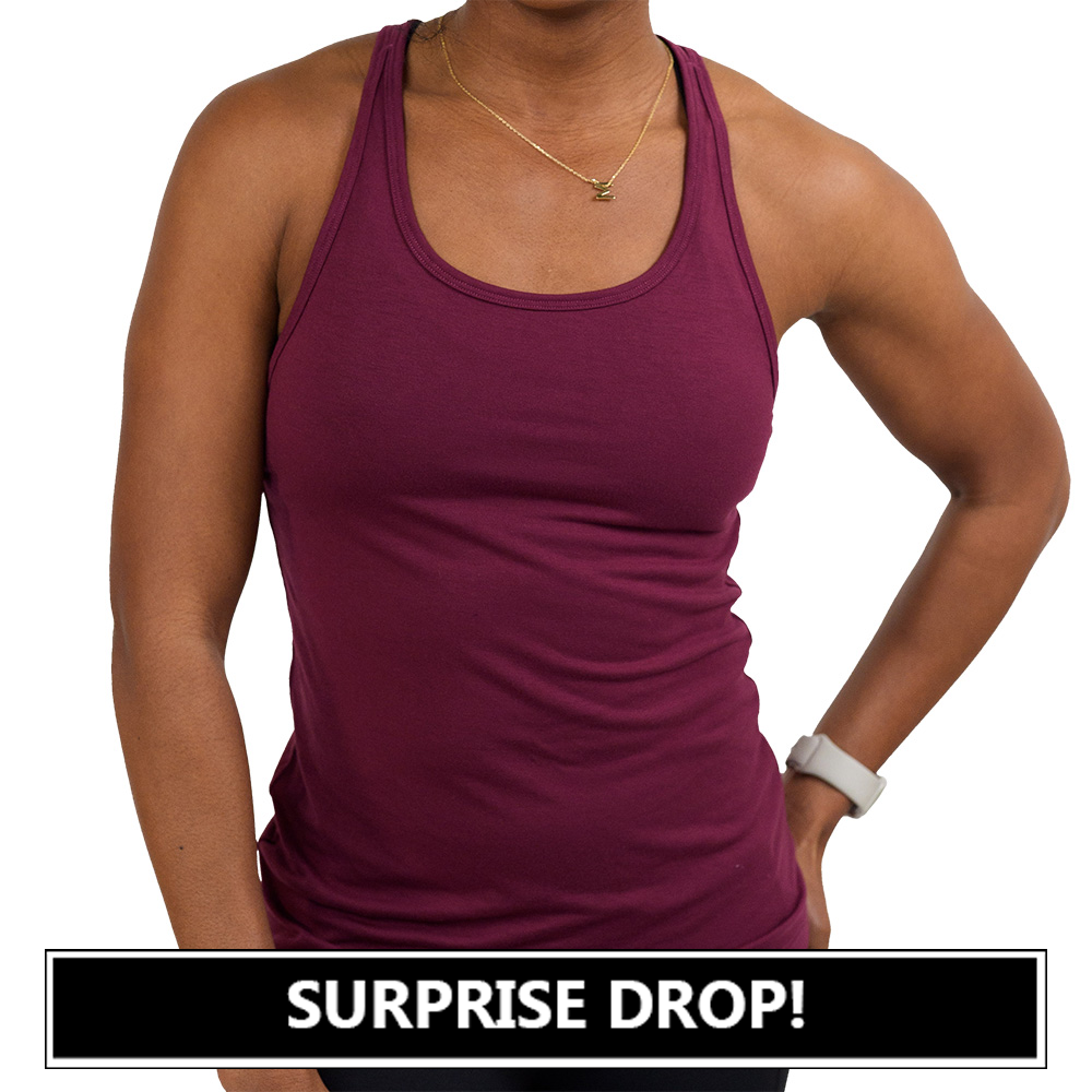 dark red tank top with open back surprise drop