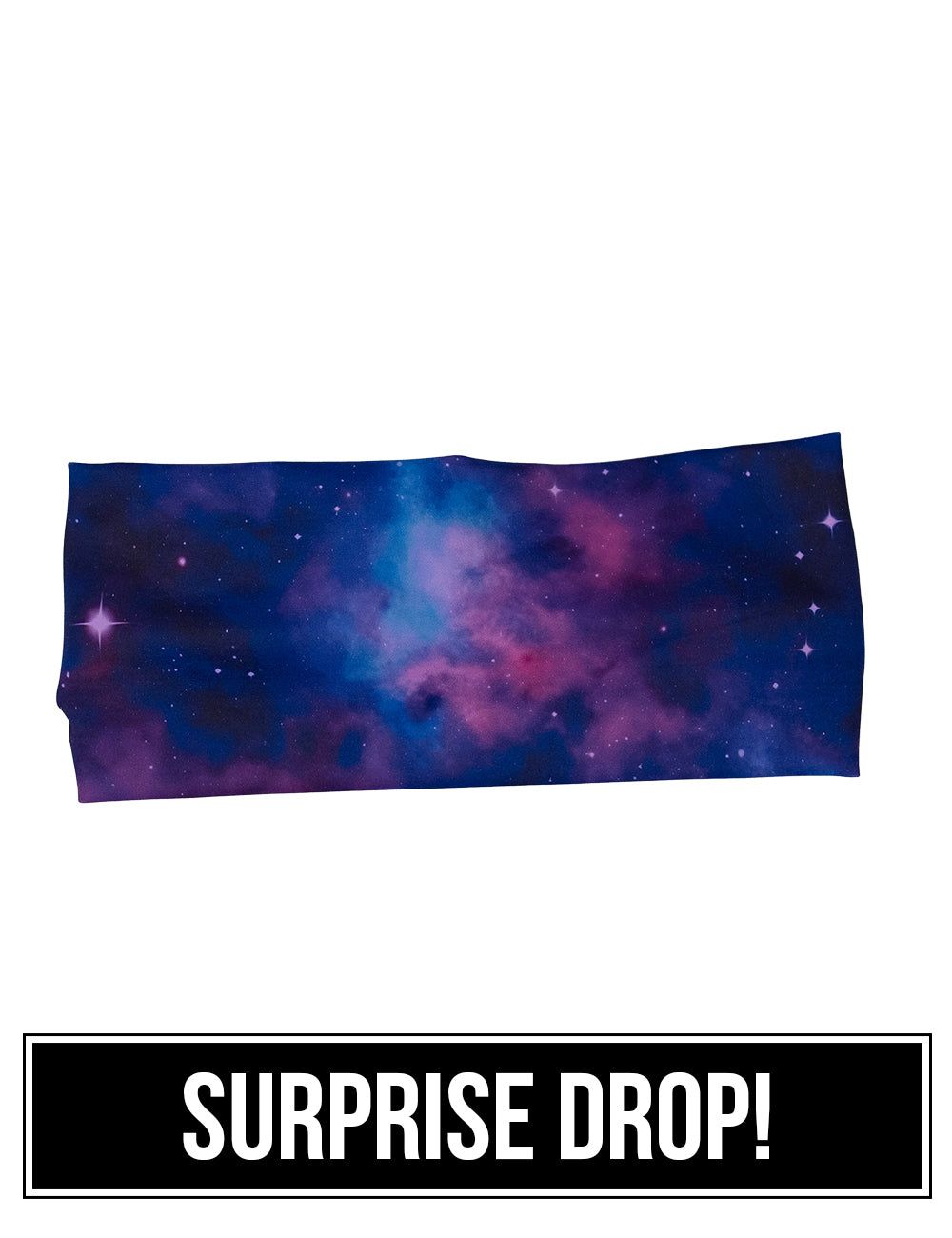 front of the purple and blue space headband, surprise drop