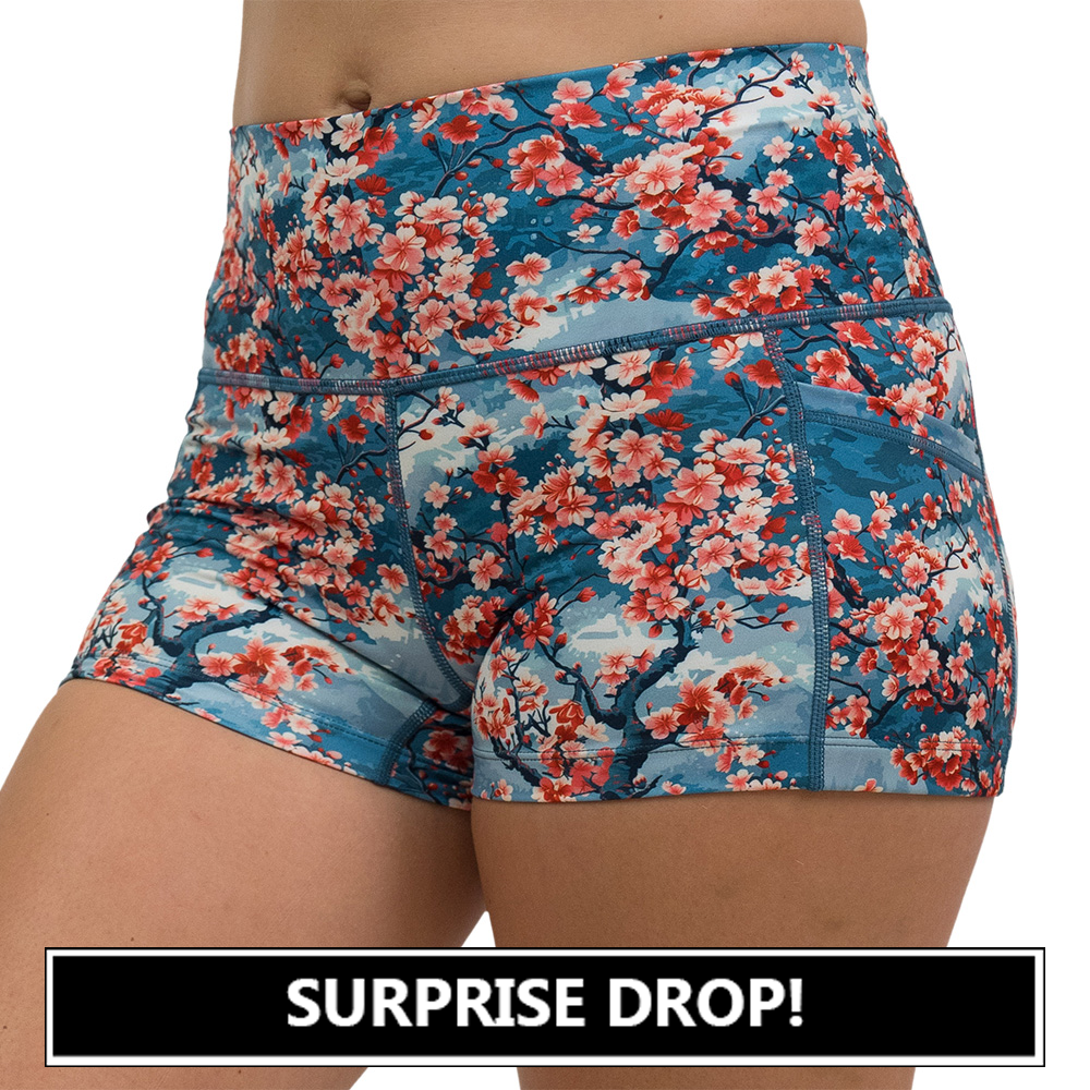 blooming cherry tree print shorts surprise drop