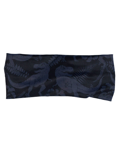 front of the black and grey dinosaur patterned headband against a white background