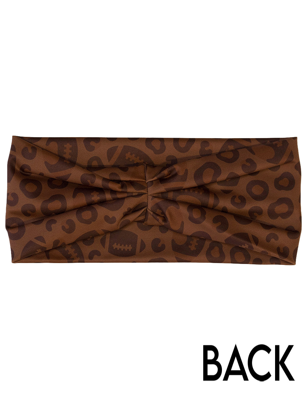 back of the football themed brown leopard print headband against a white background