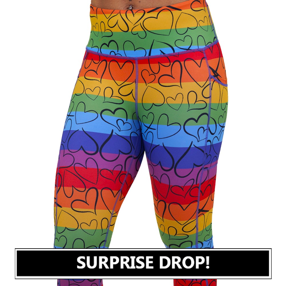 rainbow and heart outlines patterned leggings surprise drop