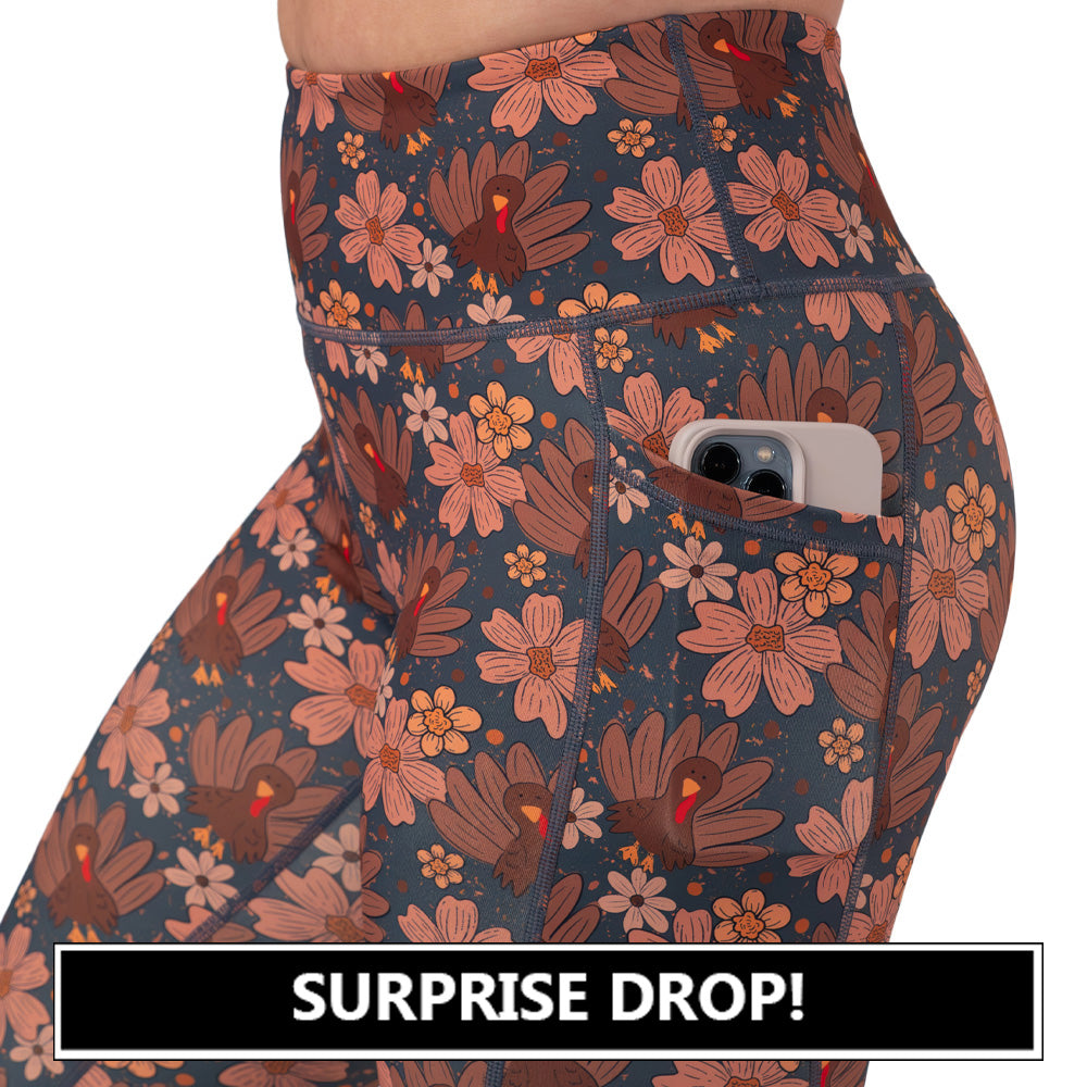 turkey and floral pattern leggings
