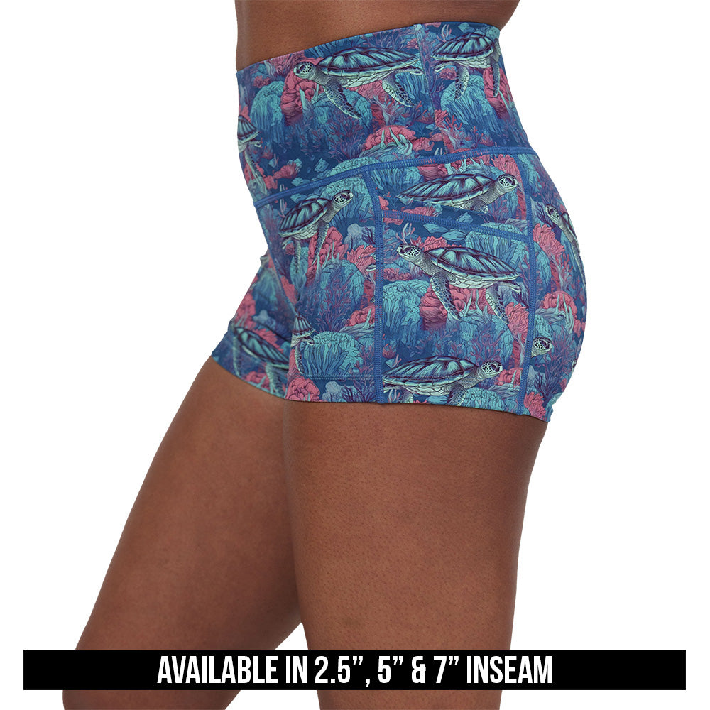 turtle patterned shorts available in 2.5, 5 & 7 inch inseams