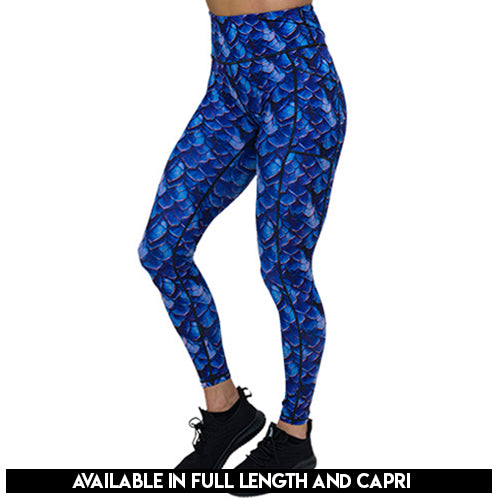 blue dragon scale print legging's available in full and capri length