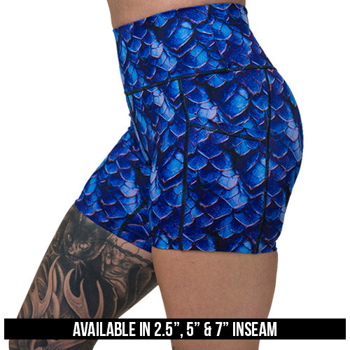 blue dragon scale print short's available inseams