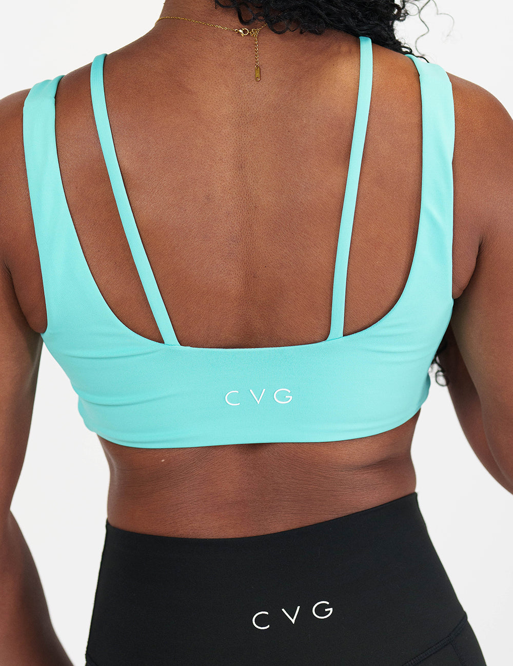 back of the Turquoise sports bra