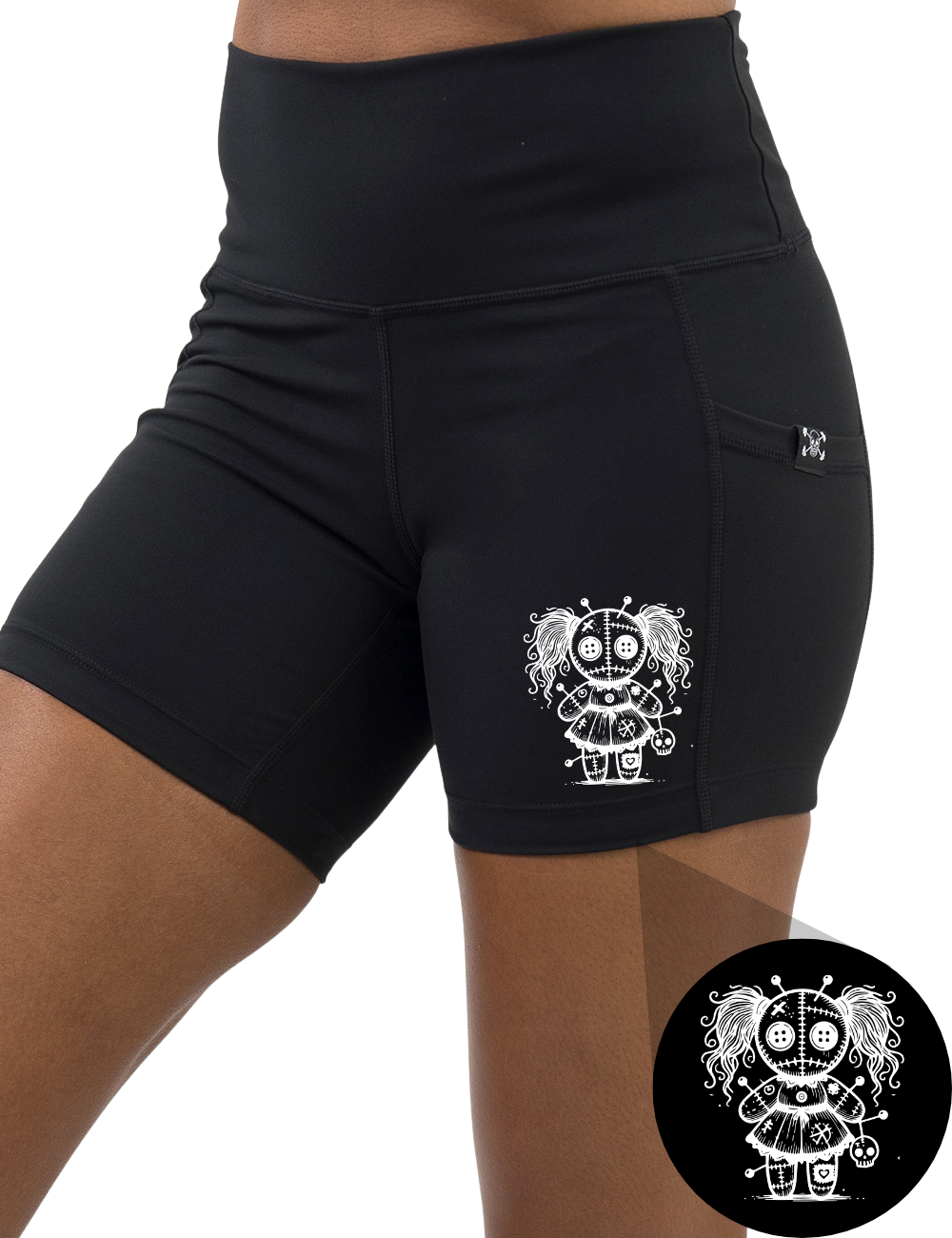 front of the voodoo graphic 5 inch black shorts against a white background
