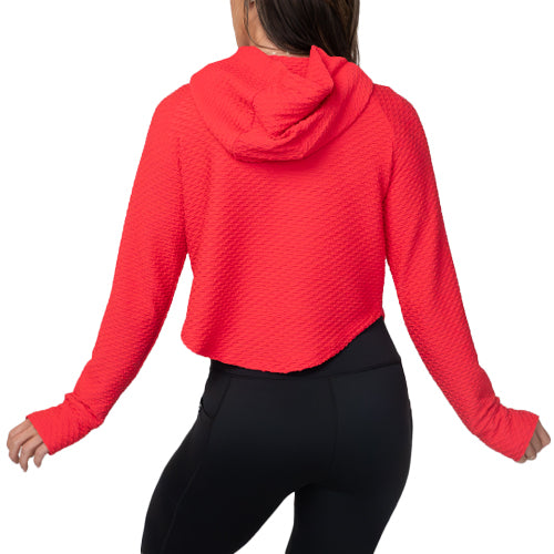 back of the hot pink cropped hoodie