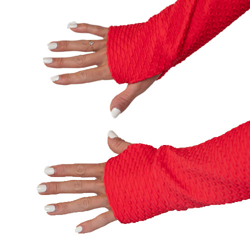thumbholes on the hot pink cropped hoodie