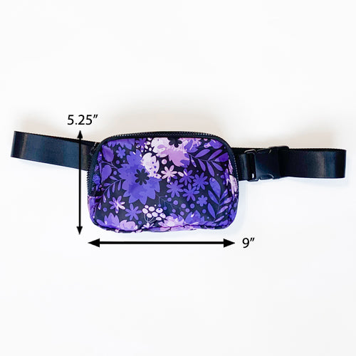 5.25 inches by 9 inches purple floral belt bag