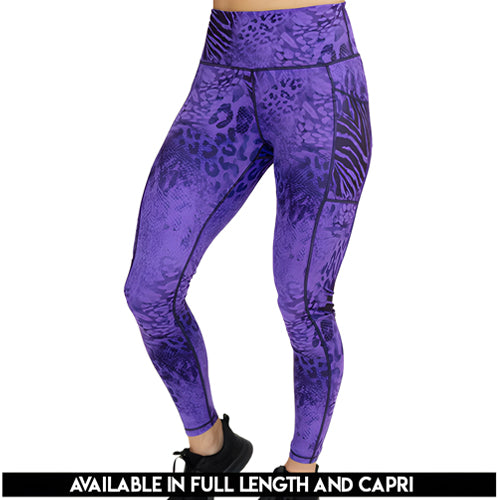 purple animal print leggings available in full and capri length
