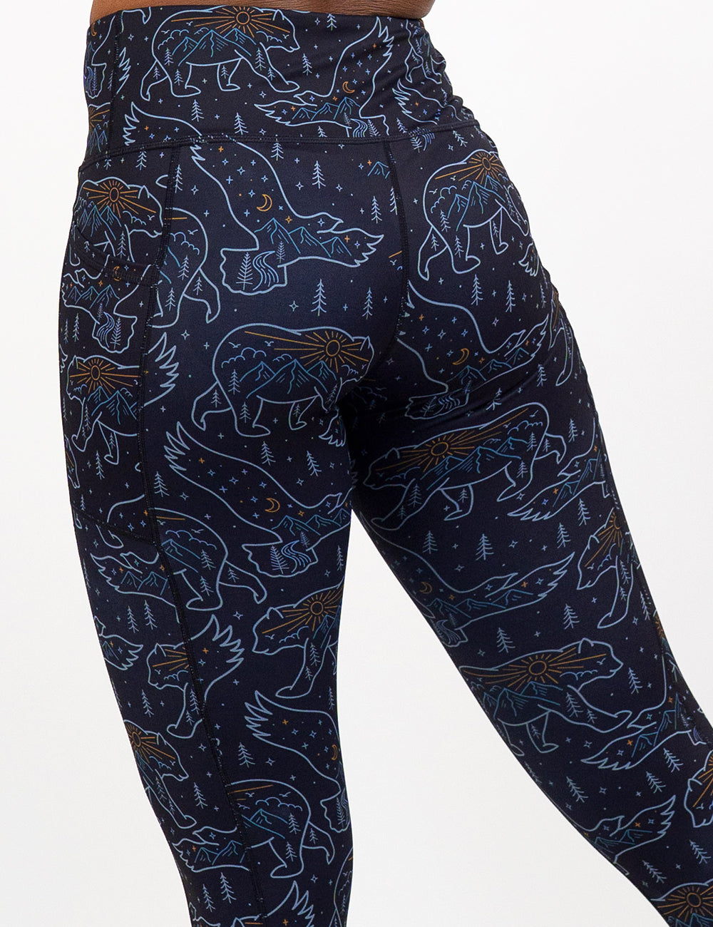 back of the bird and bear outlines leggings against a white background