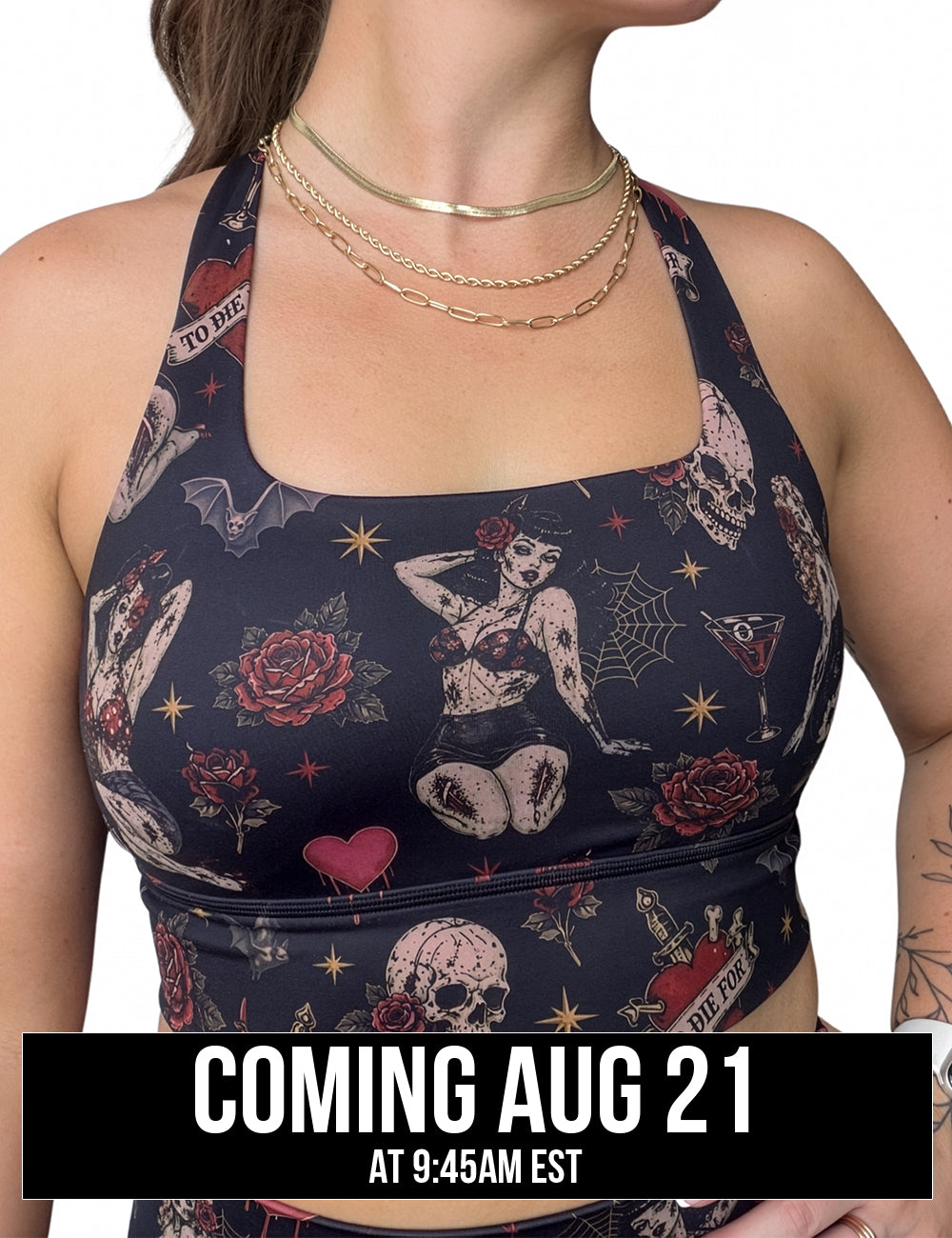 front of the zombie girls with pin up hair and traditional tattoo designs bra coming august 21st