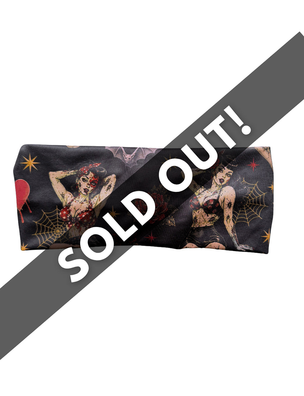 front of the zombie girls with pin up hair and traditional tattoo designs headband against a white background, sold out