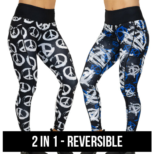 2 in 1 reversible peace sign and anarchy patterned leggings 