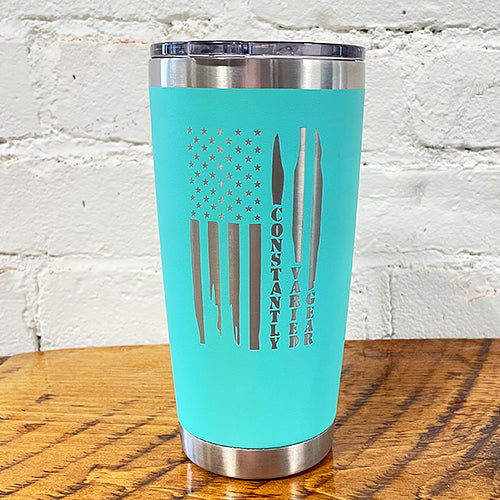 20oz light blue tumbler with cvg distressed flag design