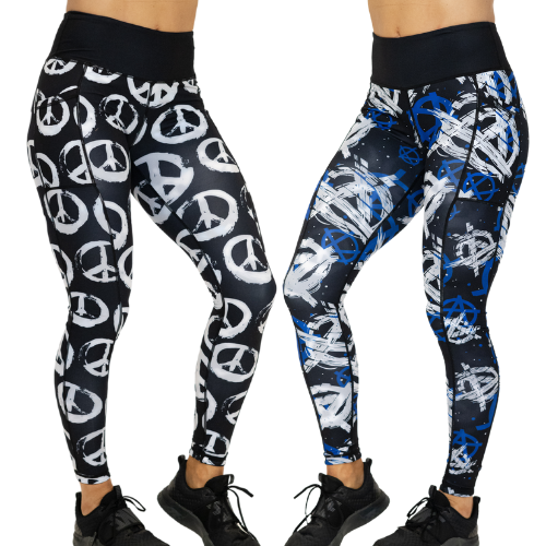 2 in 1 reversible peace sign and anarchy patterned full length leggings