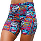front view of 5 inch pop art inspired shorts