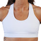 front view of all white sports bra