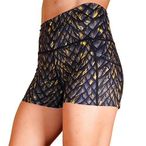 yellow and grey scale pattern shorts