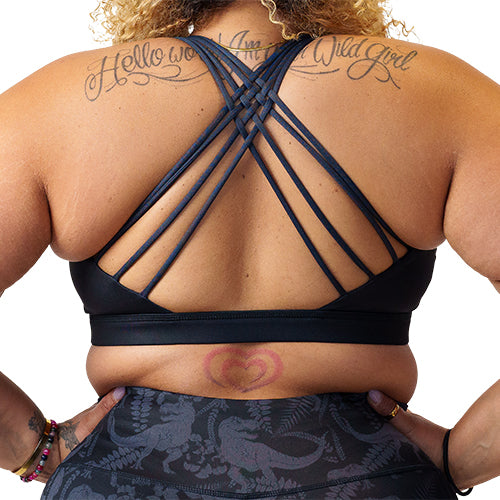 back view of butterfly back strap design on the sports bra