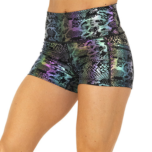 black, purple and green holographic 2.5" shorts