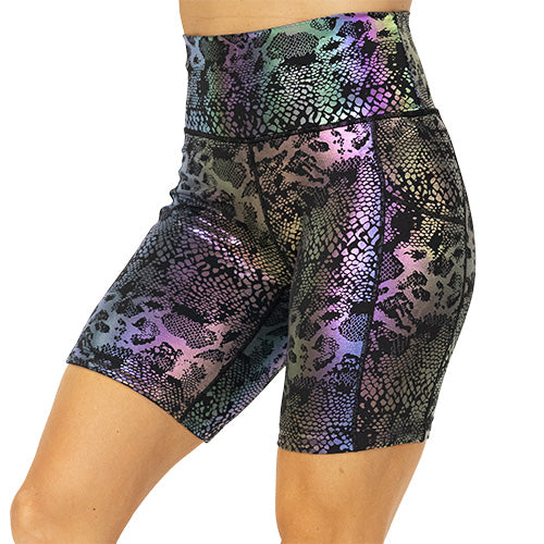black, purple and green holographic 7" shorts