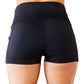back view of 2.5 inch solid black shorts