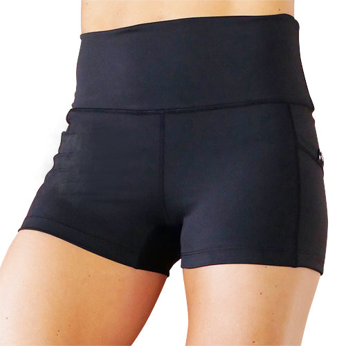 front view of 2.5 inch solid black shorts