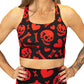 red and black bra with skulls, bones and hearts