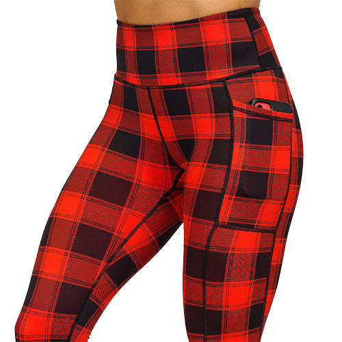 red checkered leggings close up