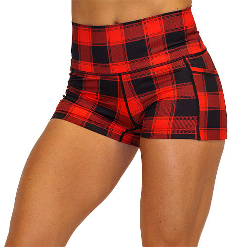 2.5 inch red and black plaid shorts