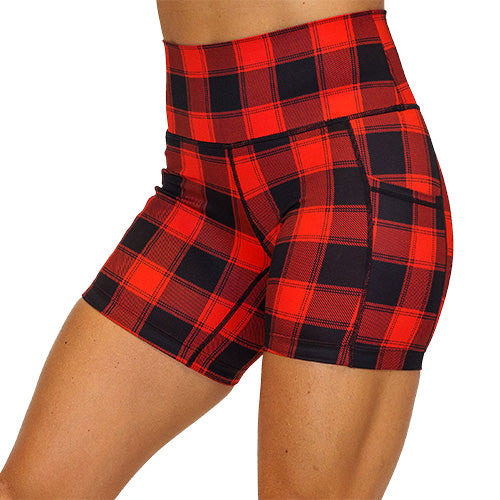 5 inch red and black plaid shorts