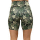back view of 7 inch green camo shorts