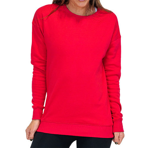 front view of solid red crew neck