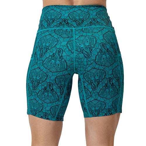 back of the 7 inch blue elephant outline  shorts against a white background