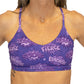 front view of purple fearless bra