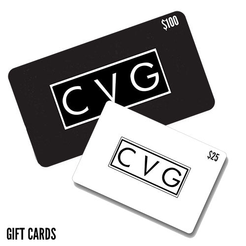 solid black CVG $100 gift card and solid white CVG $25 gift card 