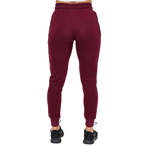 full length photo of the back of the maroon  joggers