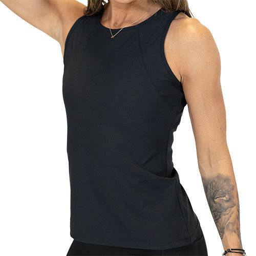 front view of the solid black tank top