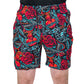 front view of heart, roses and chains design on quarter length unisex shorts 