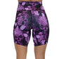back view of 7 inch berry colored mermaid skull patterned shorts