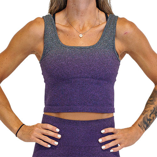 Photo of a model wearing a purple ombre crop top